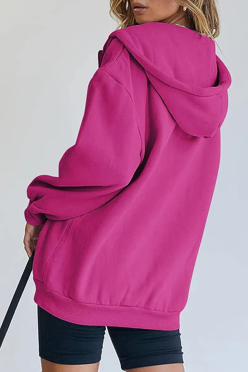 Women's Cute Hoodies Teen Girl Fall Jacket Oversized Sweatshirts Casual Drawstring Zip Up Y2K Hoodie with Pocket