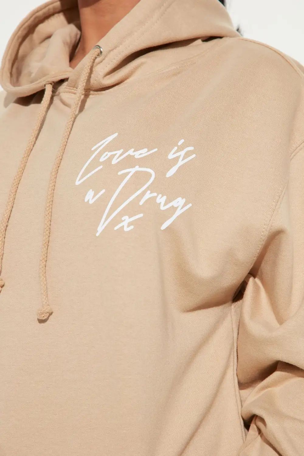Love Is A Drug Graphic Hoodie - Taupe