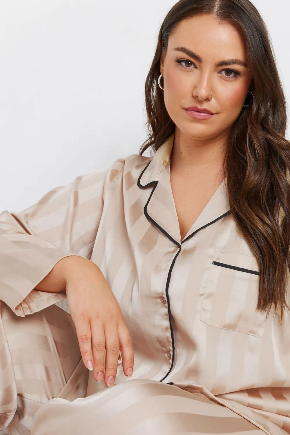 YOURS Curve Black Stripe Satin Pyjama Set