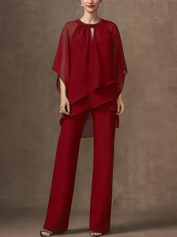 Chiffon Mother Sequin Top Trousers Set