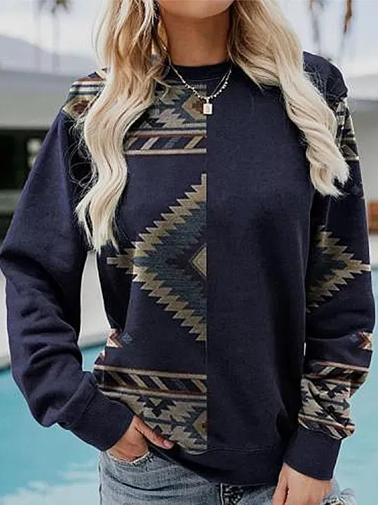 Crew Neck Geometric Casual Sweatshirt
