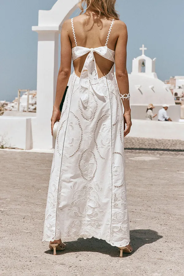 Embroidered V Neck Maxi Dress