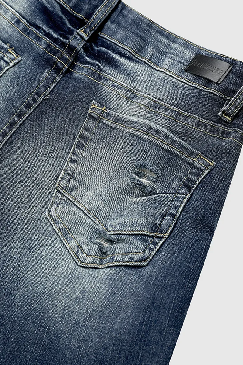 Mid Waist Wash Straight Leg Jeans