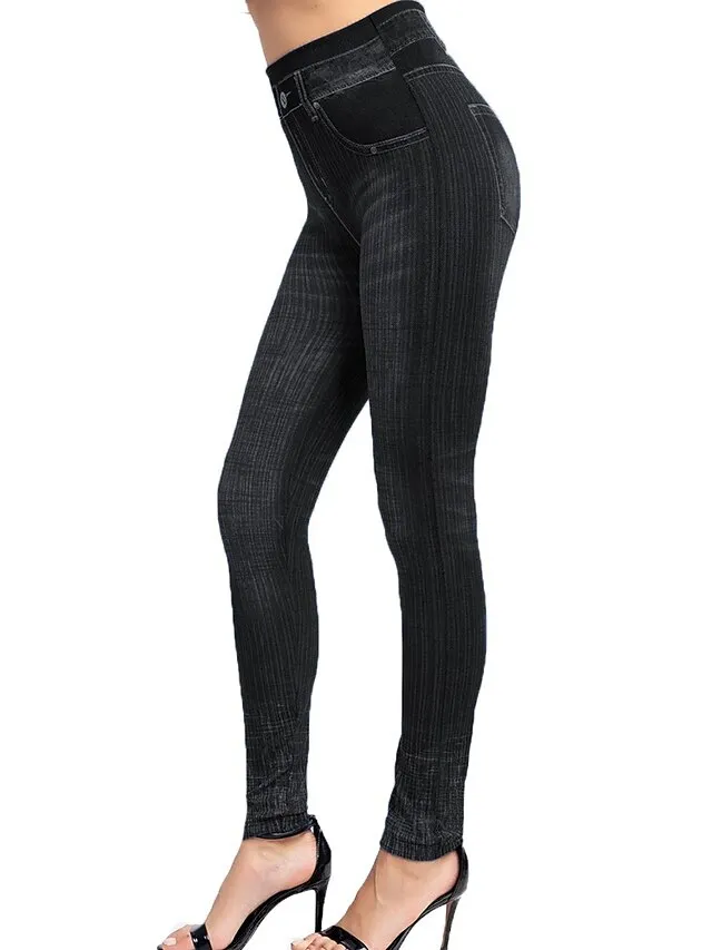 Women's Jeans Skinny Bell Bottom Ankle-Length Faux Denim Print High Elasticity High Waist Tights Casual / Sporty Casual Weekend Black Red S M