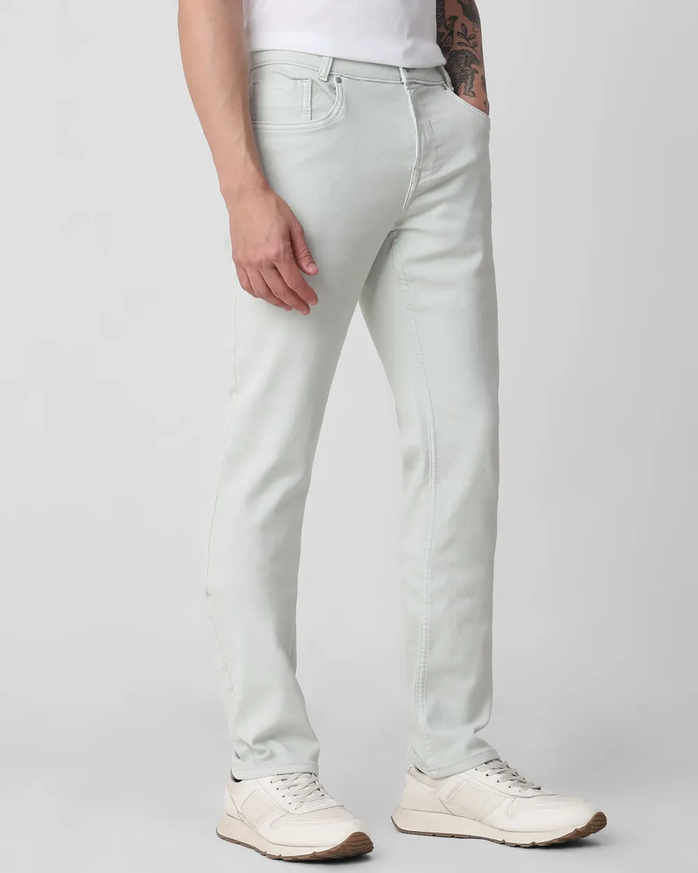 Classic Versatile And Comfortable Straight Light Green Jeans
