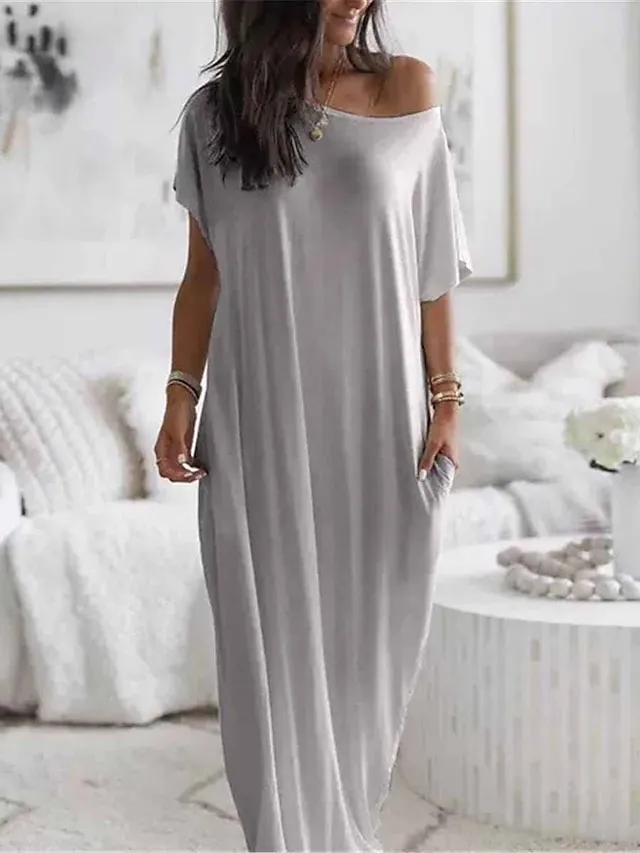 Women's Pajamas Nightgown Dress Pure Color Simple Casual Soft Home Daily Bed Polyester Breathable Short Sleeve Pocket Summer Spring Black White