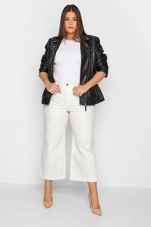 LTS Tall White Denim BEA Cropped Wide Leg Jeans