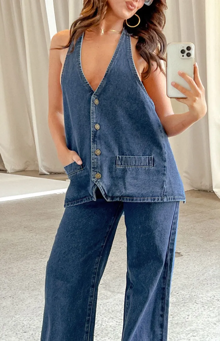 Sleeveless Dark Denim Vest