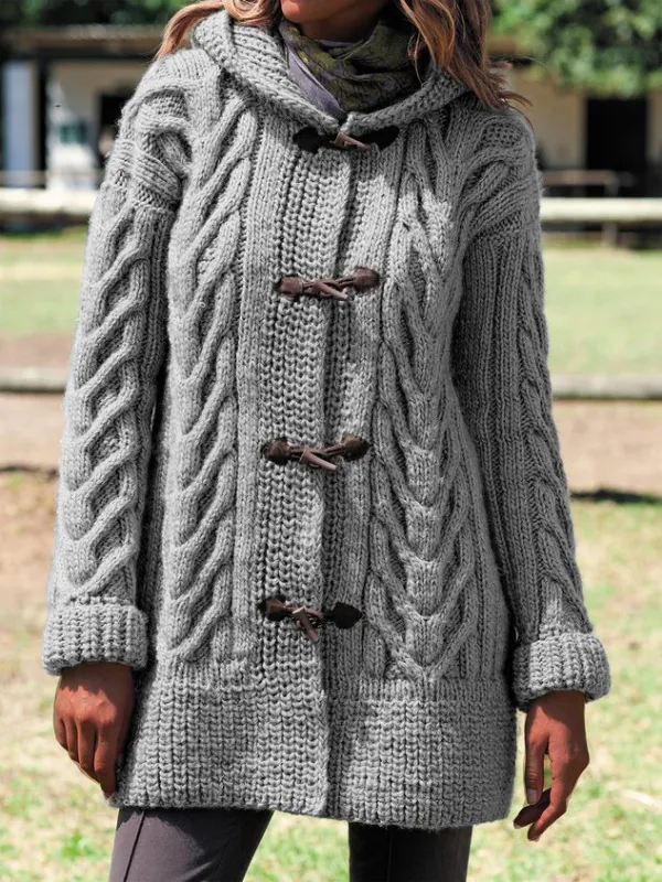 Hooded Knitted Cardigan Plus Size Coat Jacket