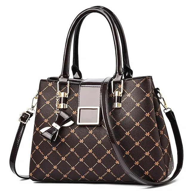 Women's Handbag Crossbody Bag PU Leather Daily Bowknot Large Capacity Plaid dark maple leaf with coffee Light Maple with Naturals Dark Maple with Naturals