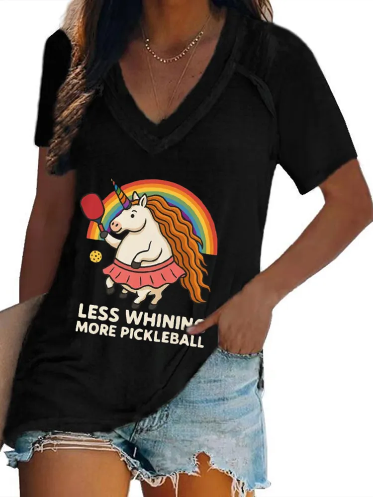 Women'S Less Whining More Pickleball V-Neck Short-Sleeved T-Shirt