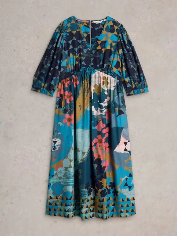 Midi Printed Dress In Teal Print