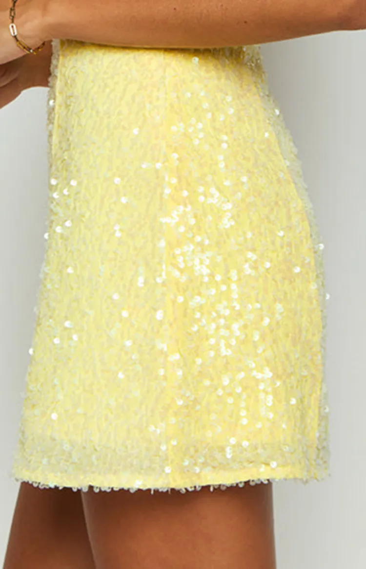 Sequin Sweetheart Neck Yellow Mini Dress