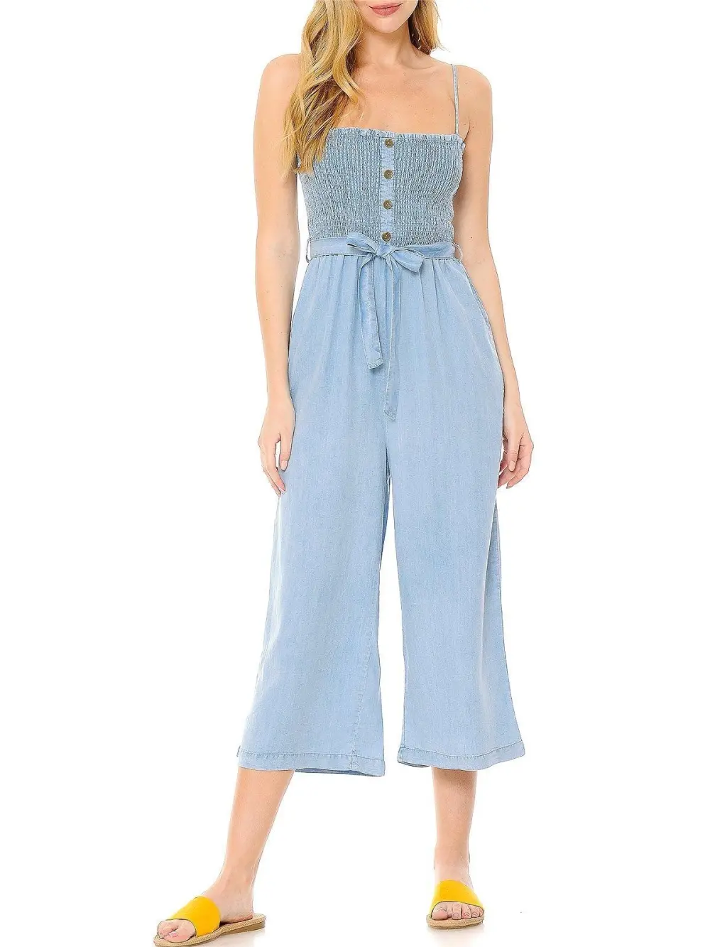 Chambray Strapless Culotte Jumpsuit