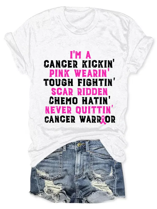 Women'S T-Shirts Breast Cancer Awareness Cancer Kickin' Chemo Hatin' Warrior Print T-Shirt