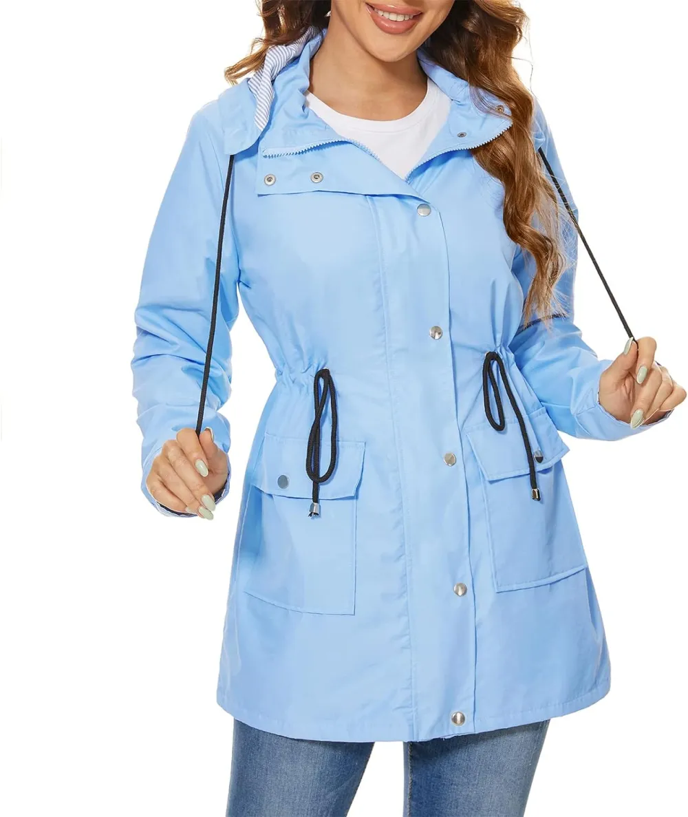 American Trends Rain Jackets for Women Waterproof with Hood Long Rain Coat Windbreaker Jacket