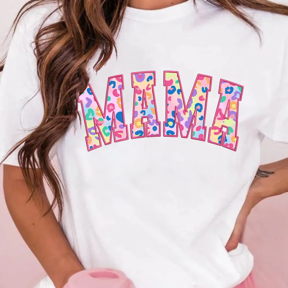 Mama Print Round Neck Short Sleeve T-Shirt
