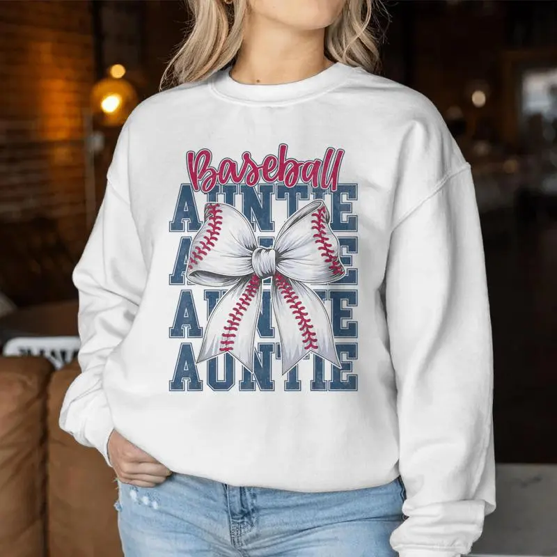 Cute Baseball Auntie Aunt Baseball Bow Biggest Fan Sports Women Sweatshirt