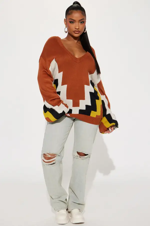 In That Moment Colorblock Sweater - Brown/combo