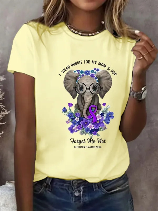 Women'S I Wear Purple For My Mom And Pop Alzheimer'S Awareness Support Round Collar Tee