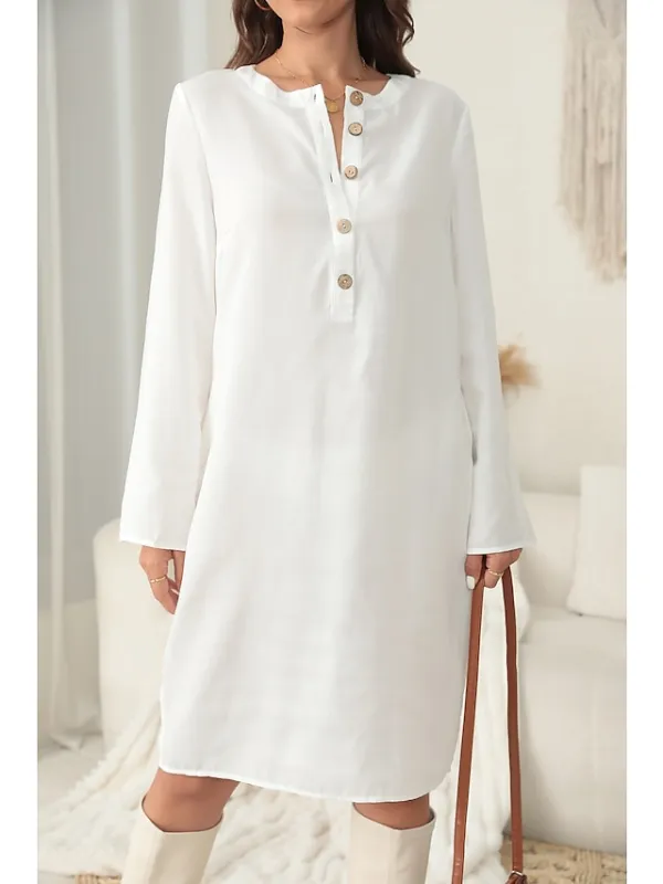 Women‘s Casual Dress Shirt Dress Shift Dress Midi Dress Yellow Navy Blue White Long Sleeve Pure Color Button Winter Fall Spring Shirt Collar Basic Winter Dress Daily Vacation 2023 S M L XL XXL 3XL