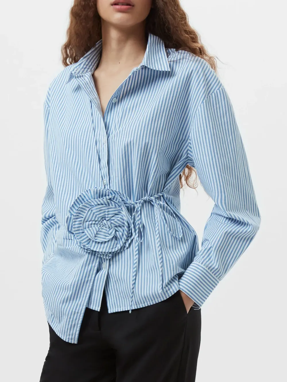 Soft Cotton Patch Blue Striped Shirt
