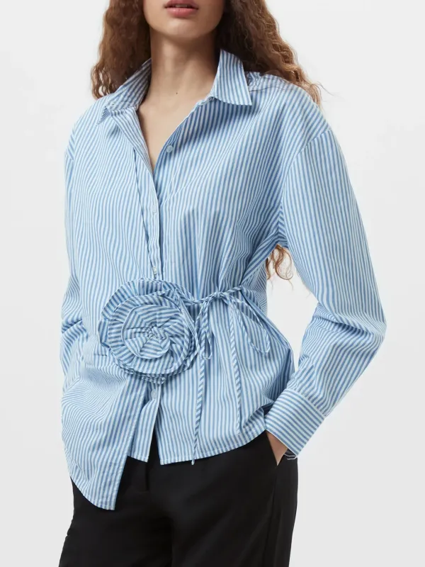 Soft Cotton Patch Blue Striped Shirt