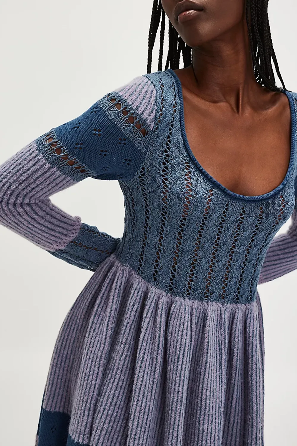 Knit Square Neck Tiered Mini Dress