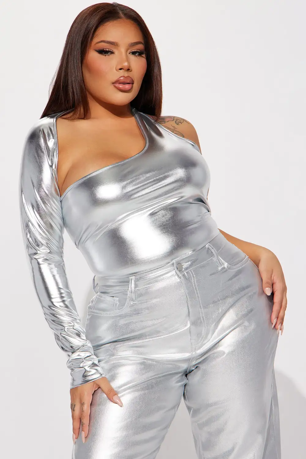 Your Addiction Metallic Bodysuit - Silver