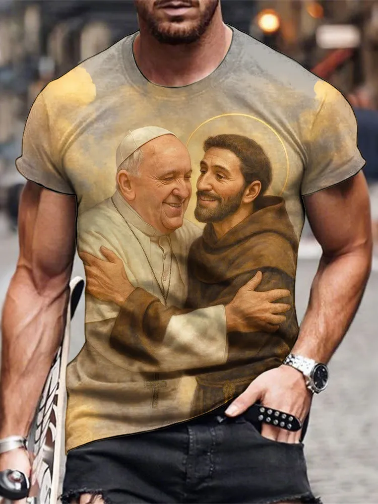 Men's Lord Hugs Dad Print Short Sleeve Round Neck Cotton T-Shirt