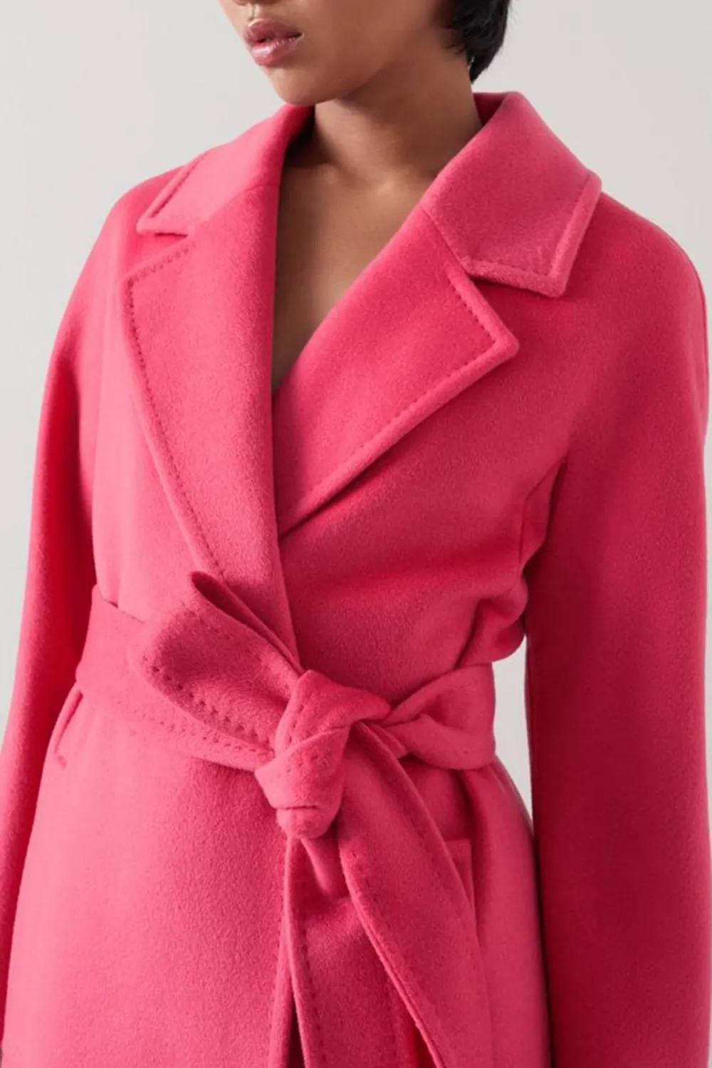 Pink Belted Long Wool Blend Coat