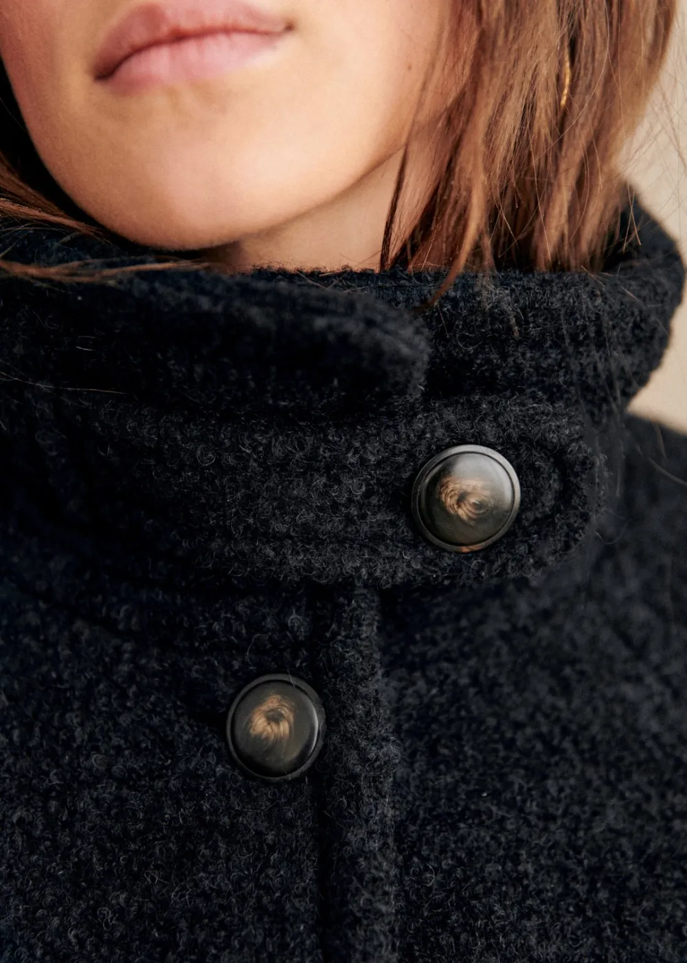 High Collar Short Button Front Coat