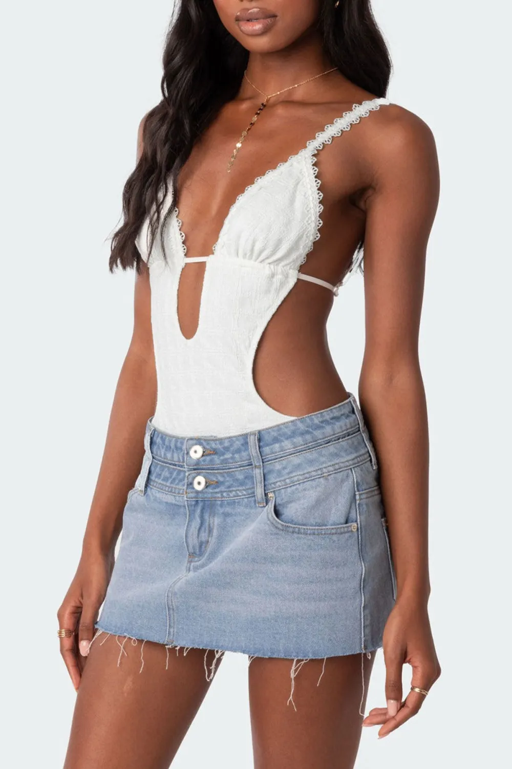 Textured Cut Out Bodysuit