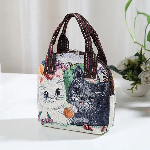 Women's Handbag Polyester Cotton Party Daily Zipper Large Capacity Breathable Durable Folk Blue butterfly Yellow Elephant Black elephant