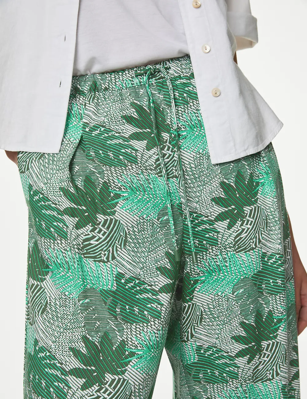 Plants Printed Wide Leg Trousers