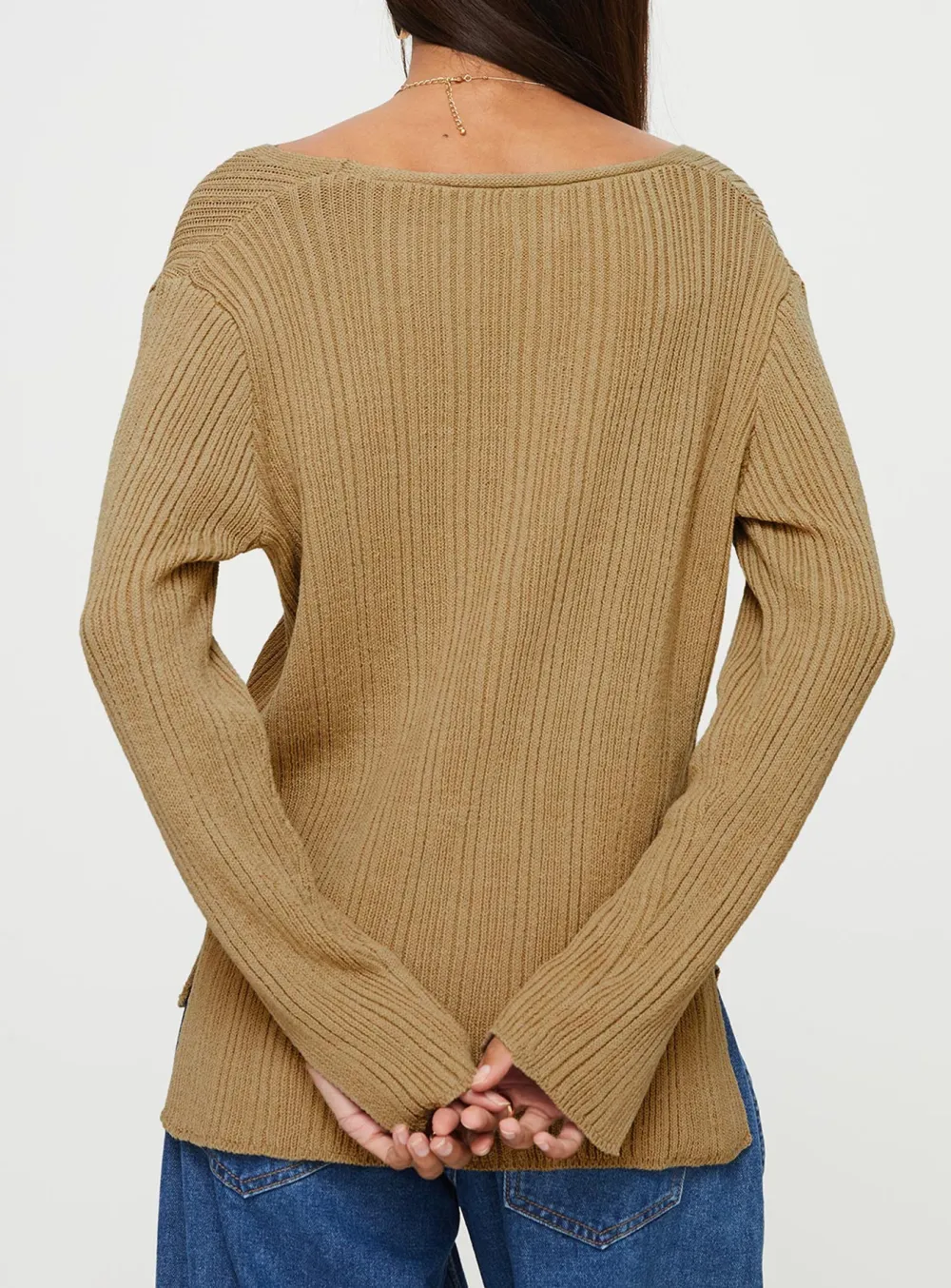 Beige Slit Knitted Cardigan