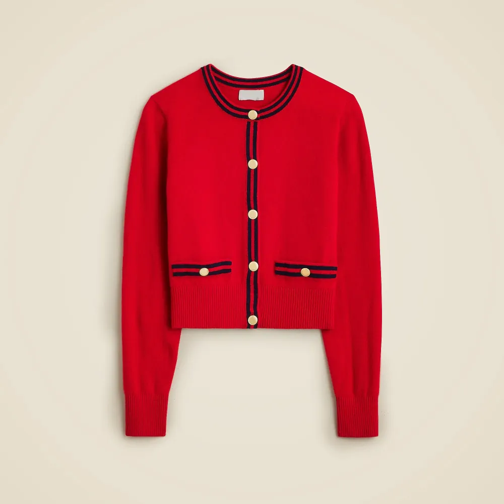 Cashmere Sweater Lady Jacket with Contrast Trim