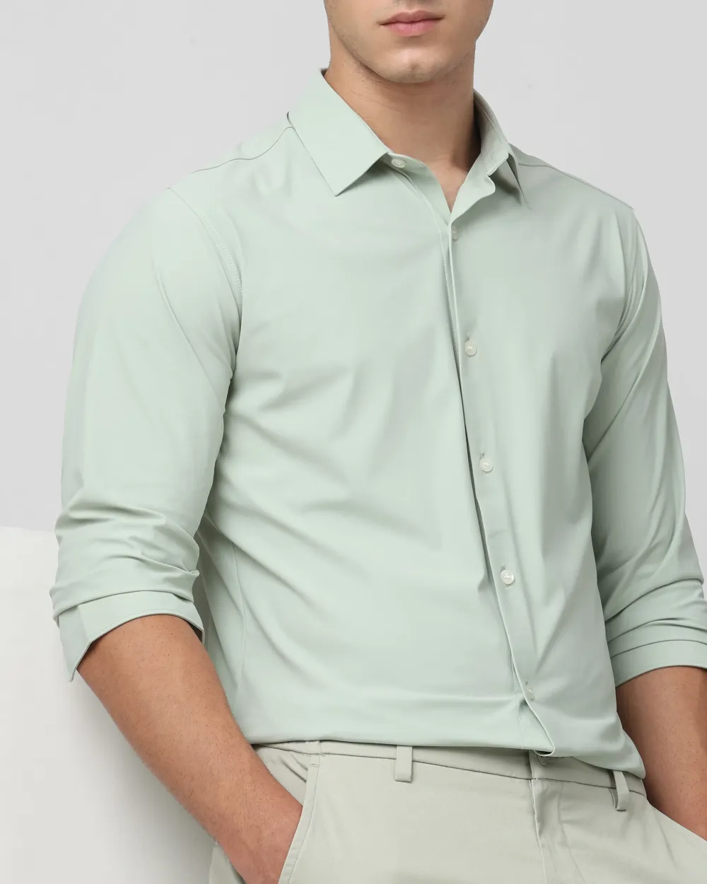 Leisure Soft And Comfortable Slim-Fit Dark Light Green Shirt