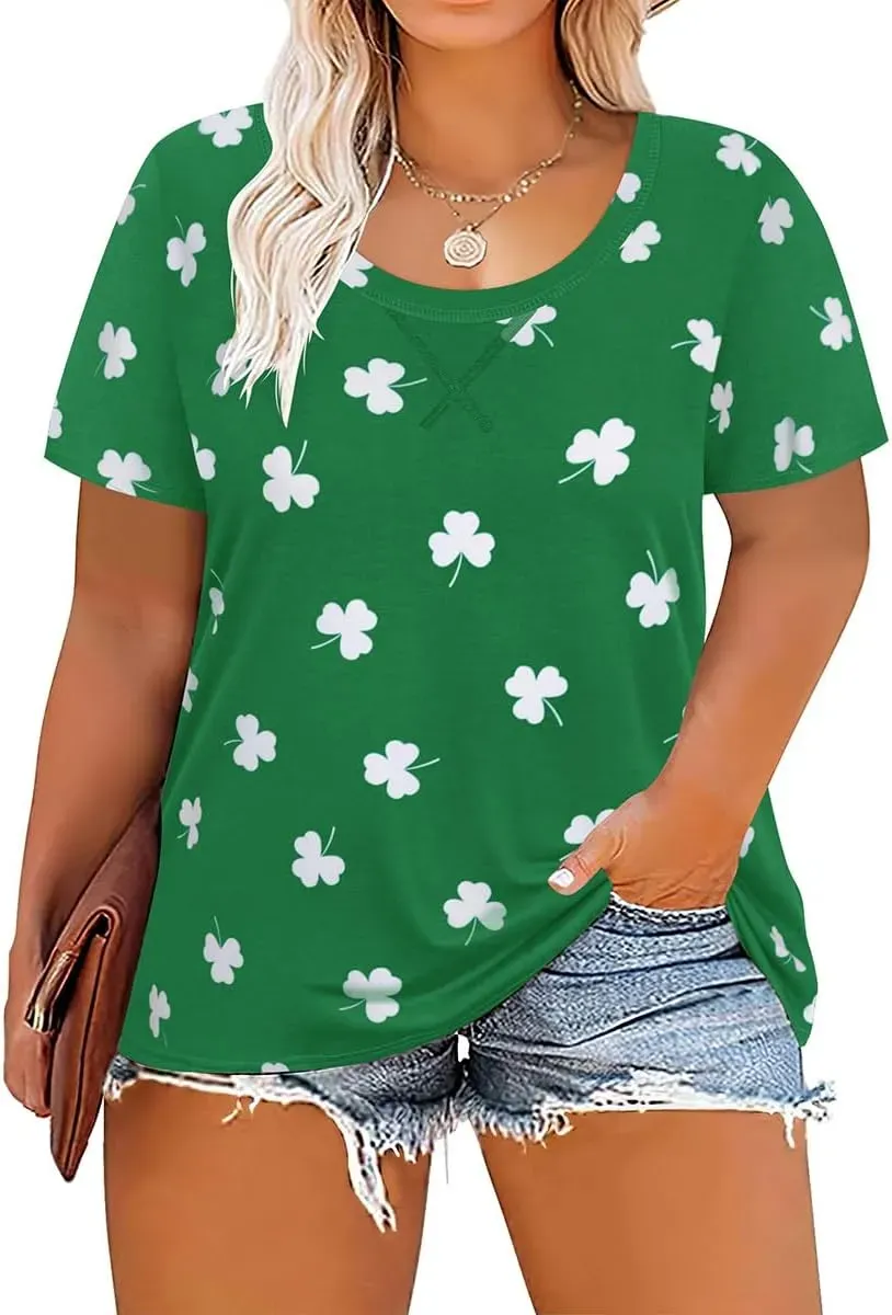 TIYOMI Plus Size T Shirt for Women Short Sleeve Tunic Cross Line Shirts Round Neck Tops Summer Blouse XL-5XL 14-28