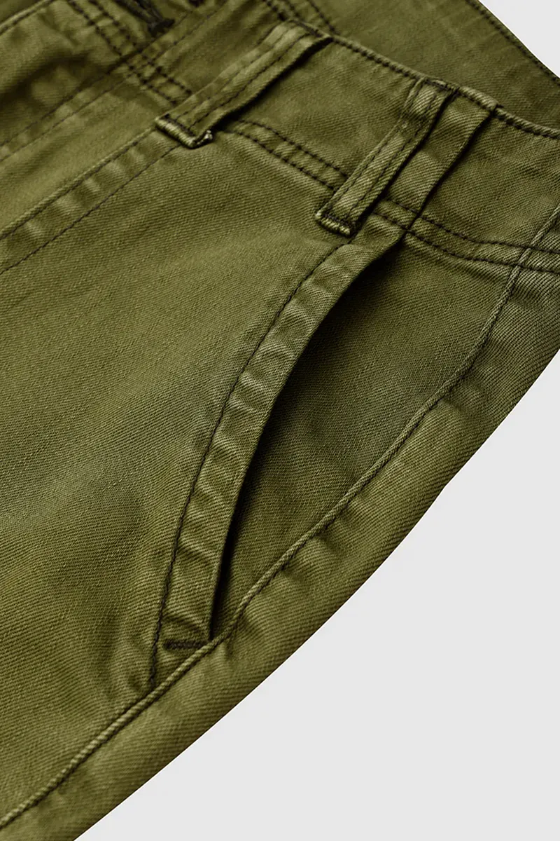 Double Button Mid Waist Straight Leg Pants