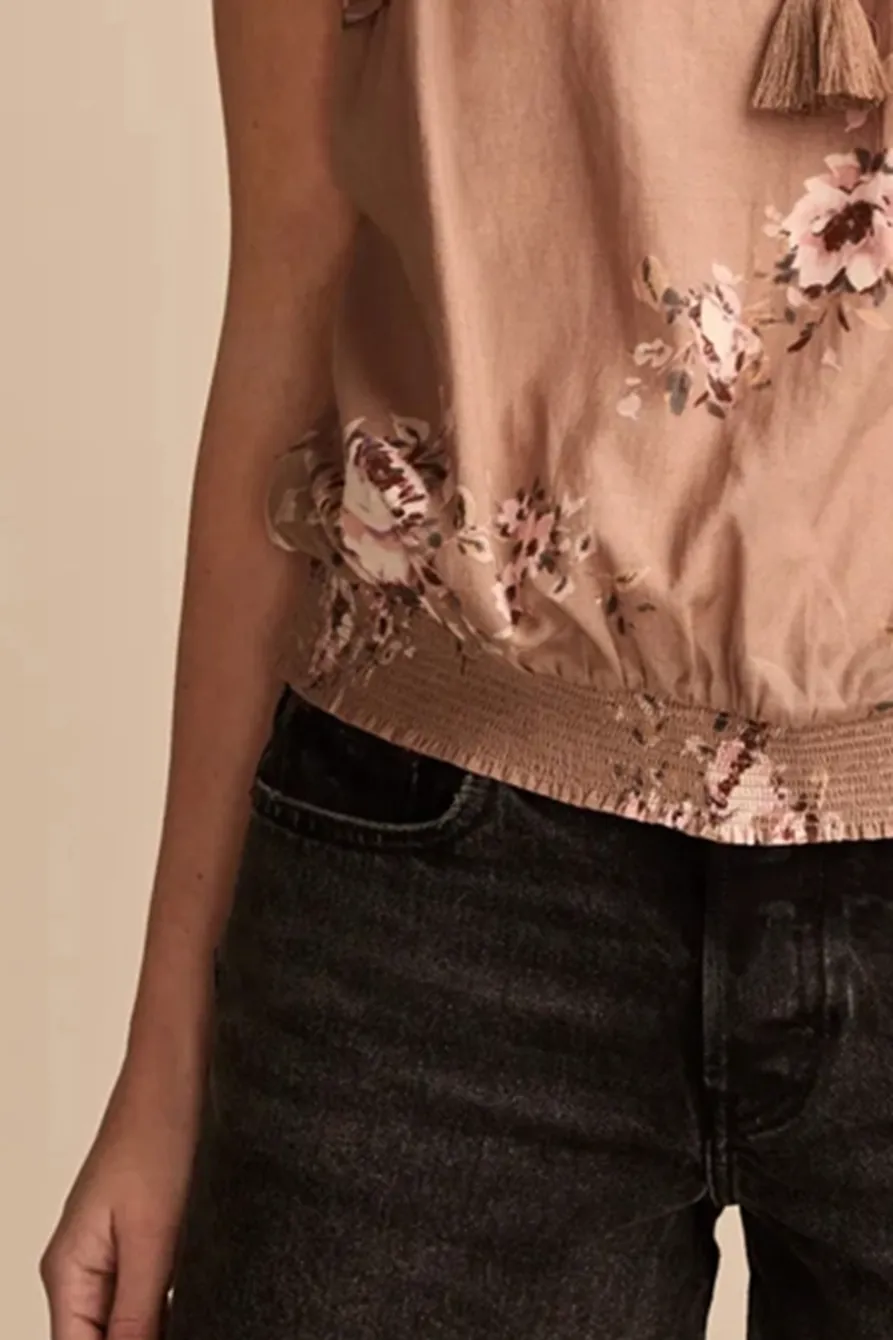 Taupe Floral Flutter Sleeve Top