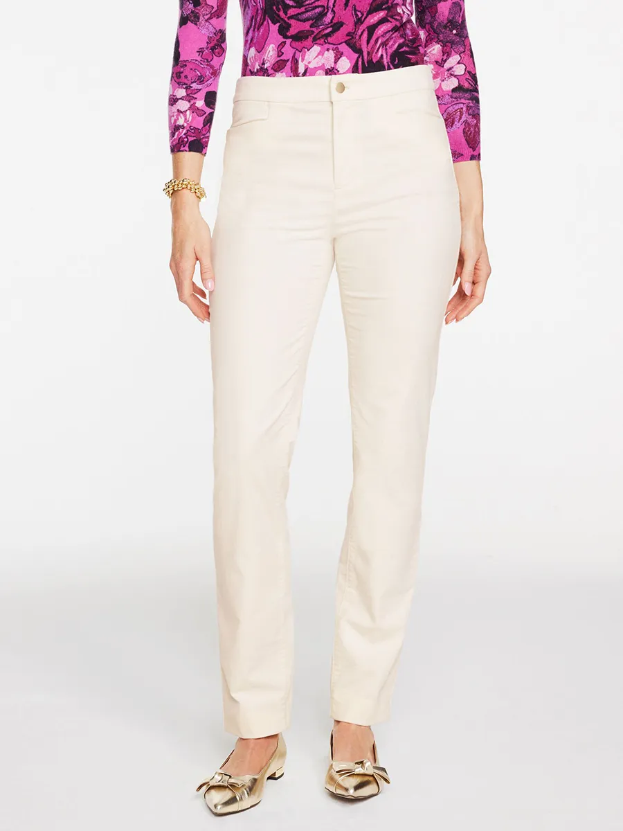 Lady'S Comfortable Corduroy High-Waisted Straight-Leg Pants