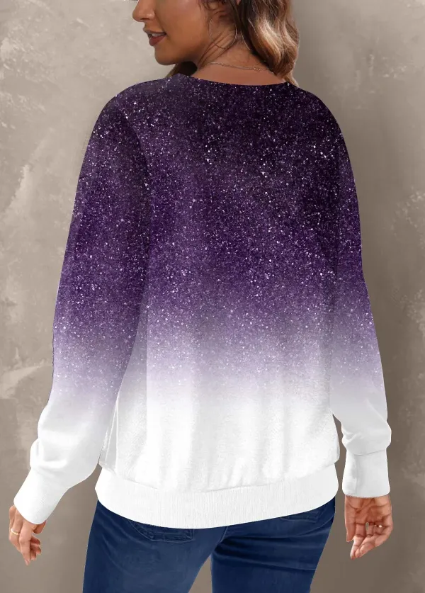 Ombre Navy Round Neck Long Sleeve Sweatshirt