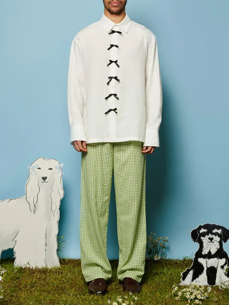 Wide-Leg Gingham Trousers