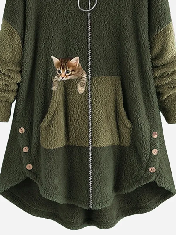 Women's Plus Size Teddy Coat Animal Casual Long Sleeve V Wire Regular Fall Winter Green Pink Dark Gray L XL XXL 3XL 4XL