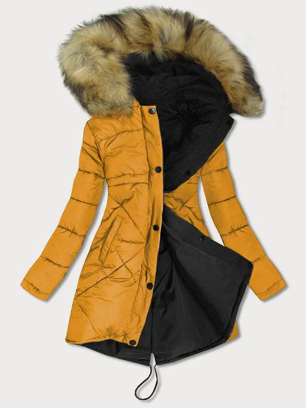 Ladies reversible winter jacket, black and yellow