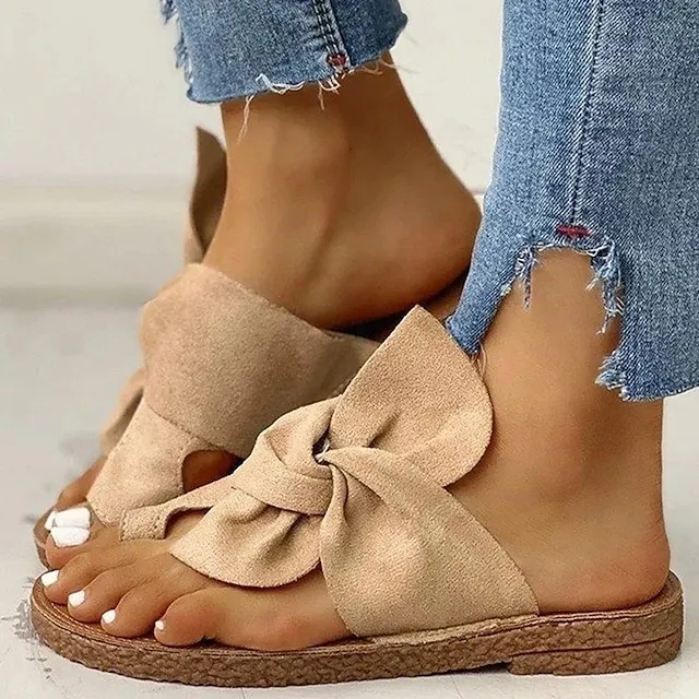 Women's Sandals Orthopedic Sandals Bunion Sandals Puffy Sandals Corkys Sandals Daily Beach Walking Summer Bowknot Flat Heel Round Toe Casual Sweet Faux Leather Loafer Solid Colored Almond Black White