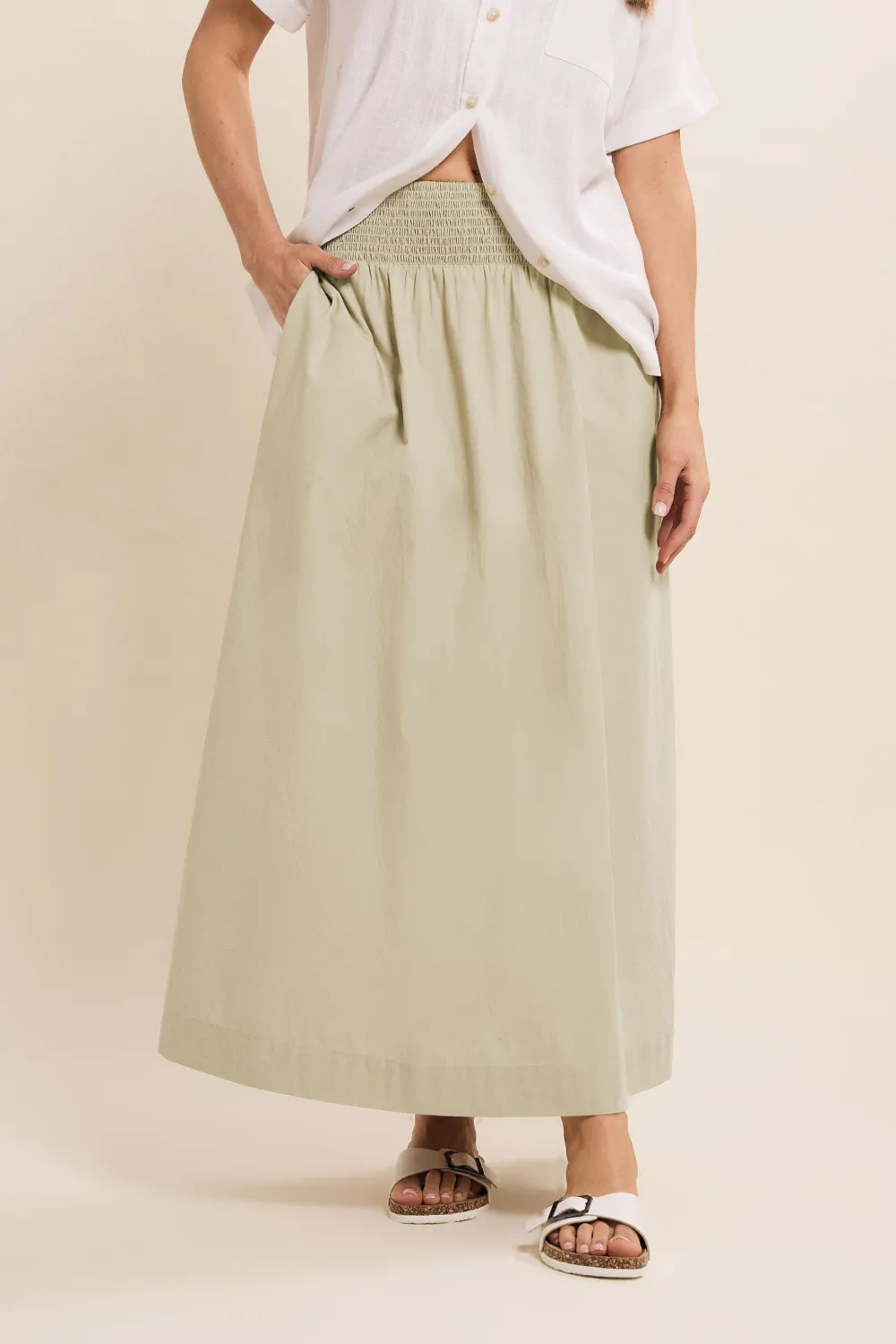 Pocketed Elastic Waistc Maxi Skirt
