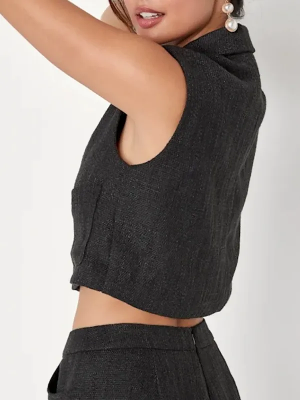 Gold Button Tweed Sleeveless Blazer