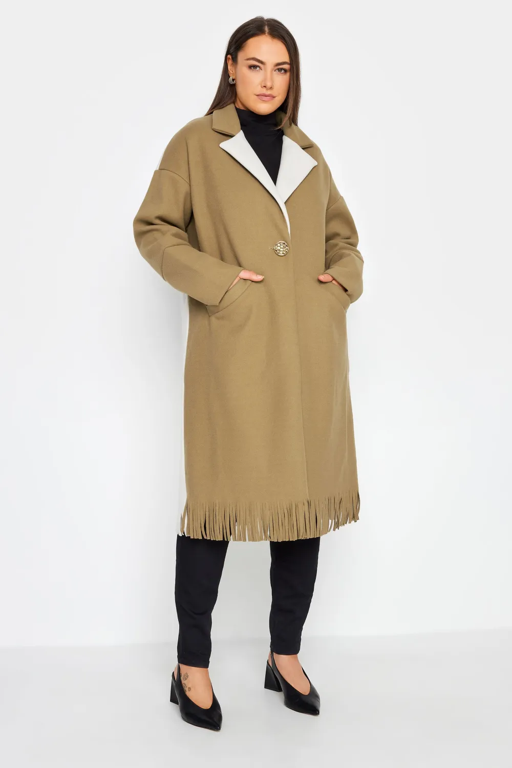Evans Baptiste Brown Fringed Hem Formal Coat